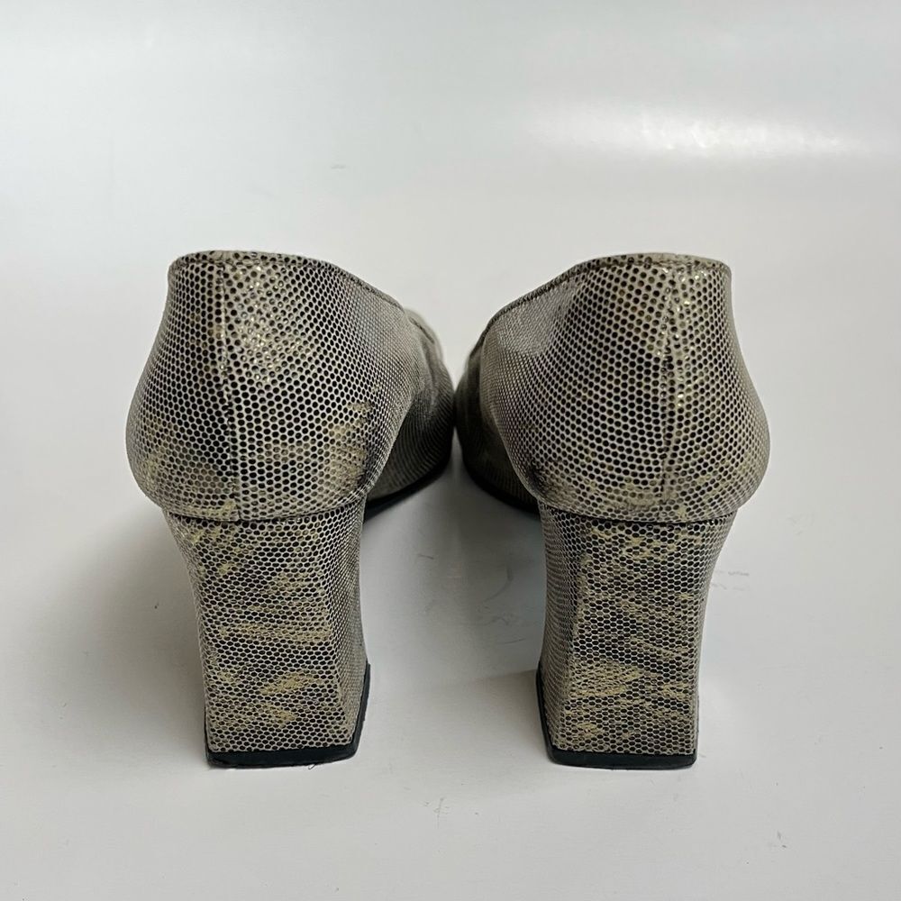 Vintage 90s Stuart Weitzman Snakeskin Reptile Gold Tan Pumps Heels Shimmer 6 6.5 - Picture 6 of 11